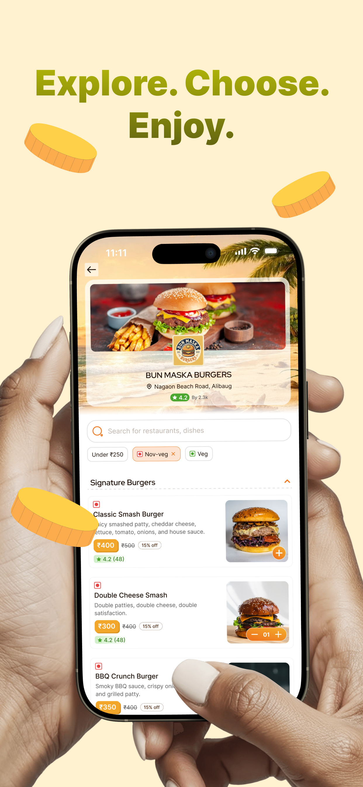Customer app menu