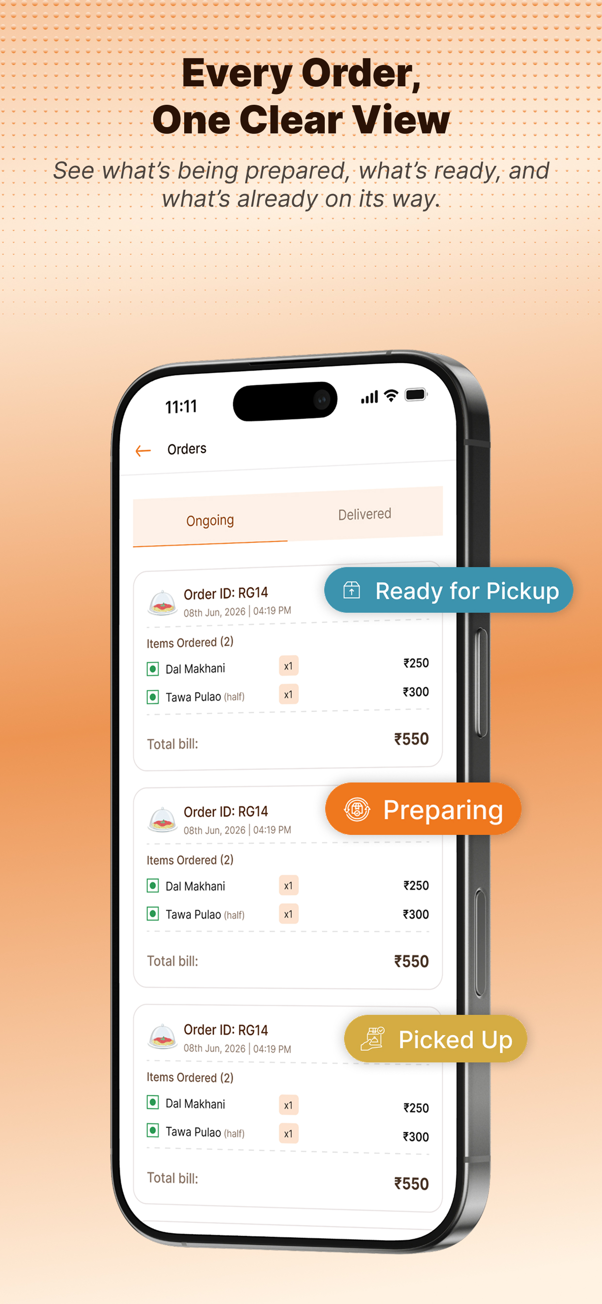 Vendor app orders